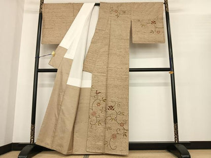 平和屋着物●訪問着　紬地　唐草花文　正絹　逸品　AABF0234fy