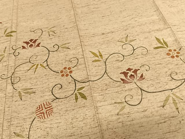 平和屋着物●訪問着　紬地　唐草花文　正絹　逸品　AABF0234fy