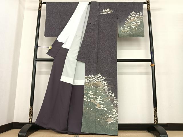 平和屋着物●訪問着　松竹梅　雲取り風景文　暈し染め　金彩　正絹　逸品　AABF0237fy 平和屋着物○訪問着 松竹梅 雲取り風景文 暈し染め 金彩 正絹