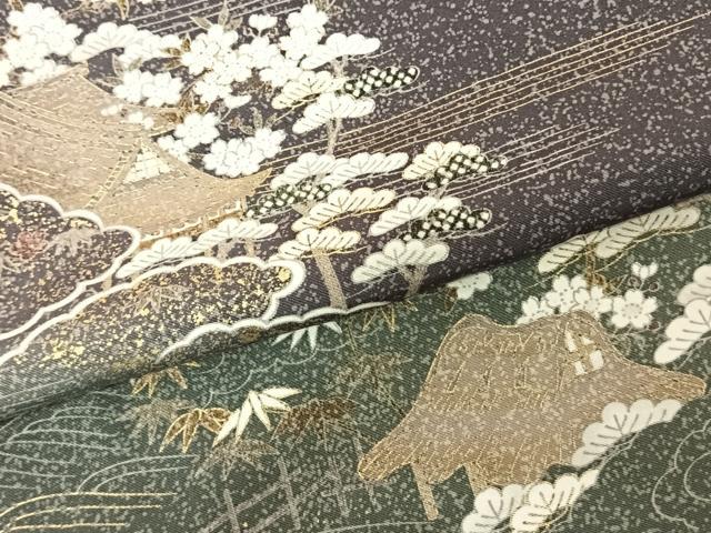 平和屋着物●訪問着　松竹梅　雲取り風景文　暈し染め　金彩　正絹　逸品　AABF0237fy 平和屋着物○訪問着 松竹梅 雲取り風景文 暈し染め 金彩 正絹