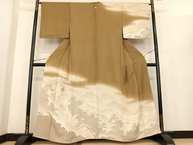 平和屋着物●訪問着　風景文　銀通し地　正絹　逸品　AABF0241fy 平和屋着物○訪問着 風景文 銀通し地 正絹 逸品 AABF0241fy