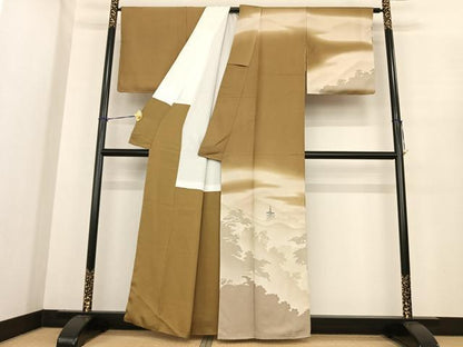 平和屋着物●訪問着　風景文　銀通し地　正絹　逸品　AABF0241fy