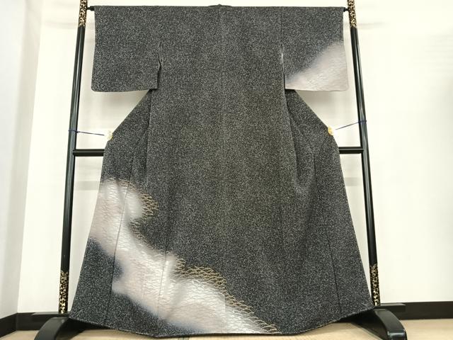 平和屋着物●訪問着　芝文　暈し染め　黒地　金彩　正絹　逸品　未使用　AABF0242fy