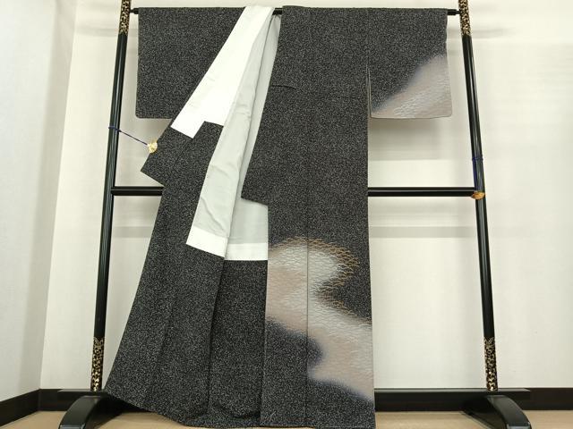 平和屋着物●訪問着　芝文　暈し染め　黒地　金彩　正絹　逸品　未使用　AABF0242fy 平和屋着物○訪問着 芝文 暈し染め 黒地 金彩 正絹 逸品 未