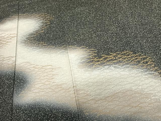 平和屋着物●訪問着　芝文　暈し染め　黒地　金彩　正絹　逸品　未使用　AABF0242fy