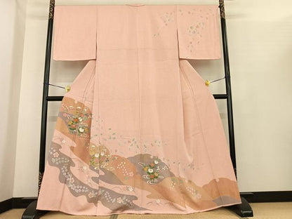 平和屋着物●訪問着　草花文　金彩　正絹　逸品　未使用　AABF0247fy