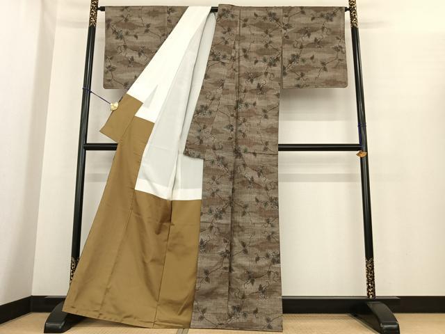 平和屋着物●本場大島紬　カタス9マルキ　枝花文　正絹　逸品　AABF0248fy