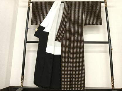 平和屋着物●伝統工芸士　田島輝久　小紋　月　黒地　正絹　逸品　AABF0255fy