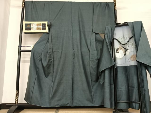 平和屋着物●男性 本場大島紬 アンサンブル 手織り 100亀甲 総詰め 植田栄二作 証紙付き 正絹 逸品 AABF0256fy