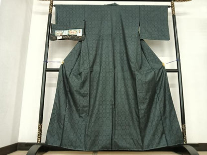 平和屋着物●本場大島紬　カタス7マルキ　泥染め　むらなか謹製　網目文　背抜き仕立て　証紙付き　正絹　逸品　AABF0259fy