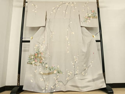 平和屋着物●訪問着　友禅　作家物　中国三大刺繍　相良刺繍　枝花文　暈し染め　金彩　正絹　逸品　AABF0262fy