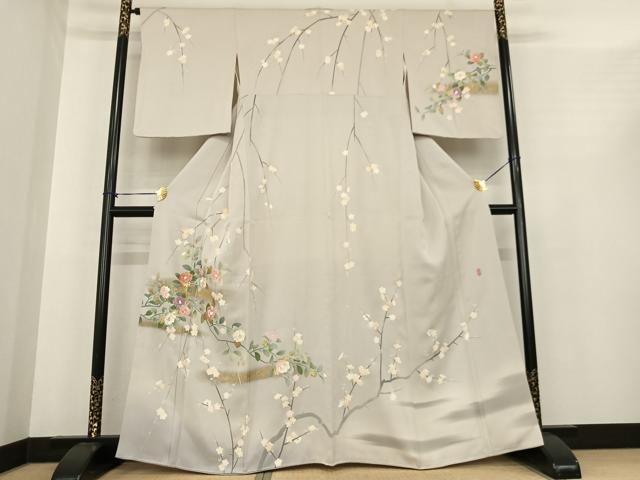 平和屋着物●訪問着　友禅　作家物　中国三大刺繍　相良刺繍　枝花文　暈し染め　金彩　正絹　逸品　AABF0262fy