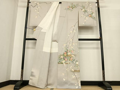 平和屋着物●訪問着　友禅　作家物　中国三大刺繍　相良刺繍　枝花文　暈し染め　金彩　正絹　逸品　AABF0262fy
