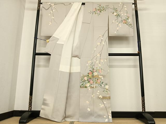 平和屋着物●訪問着　友禅　作家物　中国三大刺繍　相良刺繍　枝花文　暈し染め　金彩　正絹　逸品　AABF0262fy