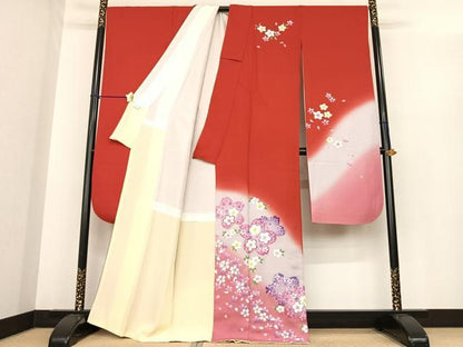 平和屋着物●豪華振袖　舞花文　暈し染め　正絹　逸品　AABF0264fy