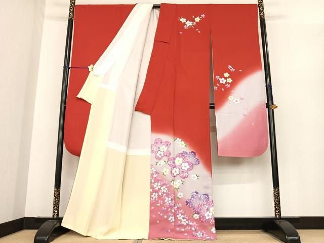 平和屋着物●豪華振袖　舞花文　暈し染め　正絹　逸品　AABF0264fy