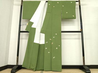 平和屋着物●本加賀友禅作家　柿本市郎　訪問着　枝花文　正絹　逸品　AABF0266fy