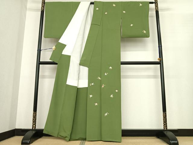 平和屋着物●本加賀友禅作家　柿本市郎　訪問着　枝花文　正絹　逸品　AABF0266fy