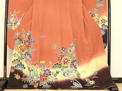 平和屋着物●豪華振袖 型染め 花鳥文 暈し染め 正絹 逸品 未使用 AABF0268fy