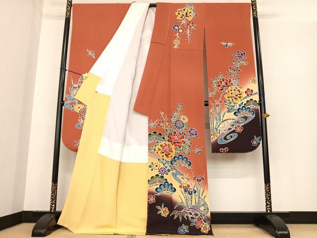 平和屋着物●豪華振袖 型染め 花鳥文 暈し染め 正絹 逸品 未使用 AABF0268fy