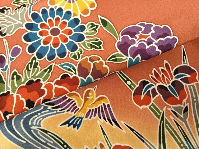平和屋着物●豪華振袖 型染め 花鳥文 暈し染め 正絹 逸品 未使用 AABF0268fy