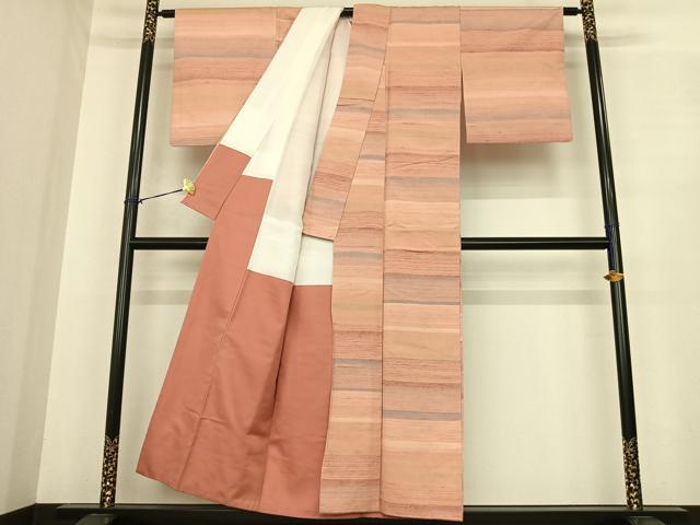 平和屋着物○紅花紬 米沢 横段文 正絹 逸品 AABF0269fy