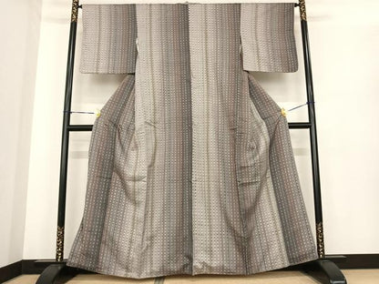 平和屋着物●伝統工芸士 七代目 吉澤与市 紬 変わり縞 正絹 逸品 AABF0270fy