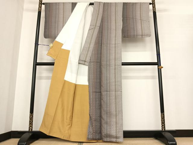 平和屋着物●伝統工芸士 七代目 吉澤与市 紬 変わり縞 正絹 逸品 AABF0270fy