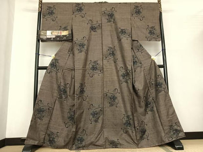 平和屋着物●都喜ヱ門 本場大島紬 カタス7マルキ 純泥染 手織 旅情の花 藤絹織物謹製 証紙付き 正絹 逸品 AABF0271fy
