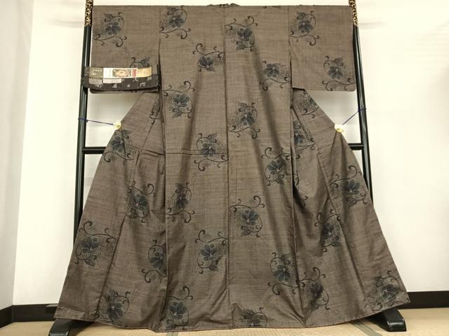 平和屋着物●都喜ヱ門 本場大島紬 カタス7マルキ 純泥染 手織 旅情の花 藤絹織物謹製 証紙付き 正絹 逸品 AABF0271fy
