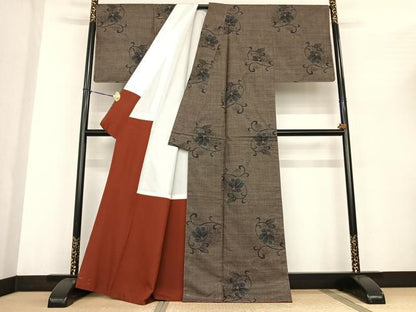 平和屋着物●都喜ヱ門 本場大島紬 カタス7マルキ 純泥染 手織 旅情の花 藤絹織物謹製 証紙付き 正絹 逸品 AABF0271fy