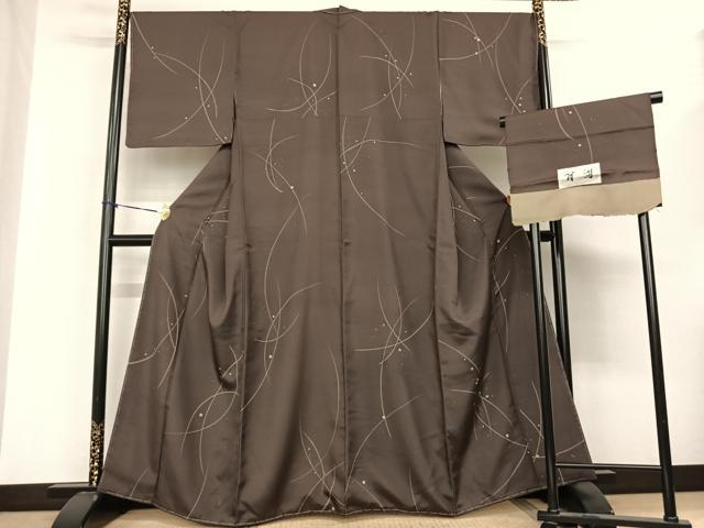 平和屋着物●上質な小紋 紬地 我流 露芝文 反端付き 正絹 逸品 AABF0273fy
