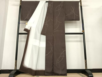 平和屋着物●上質な小紋 紬地 我流 露芝文 反端付き 正絹 逸品 AABF0273fy