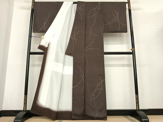 平和屋着物●上質な小紋 紬地 我流 露芝文 反端付き 正絹 逸品 AABF0273fy