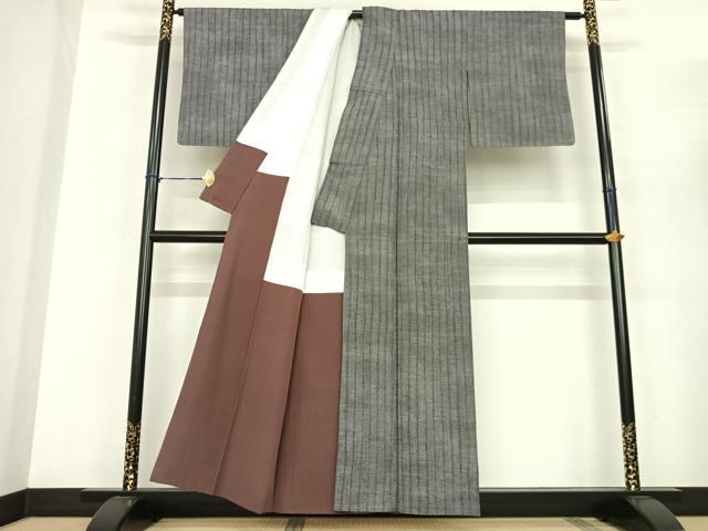 平和屋着物●上質な紬 縞 正絹 逸品 AABF0274fy