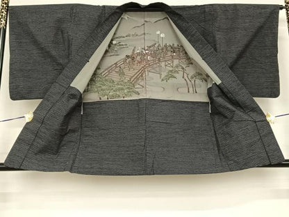 平和屋着物●男性 紬 アンサンブル 霞文 正絹 逸品 AABF0276fy