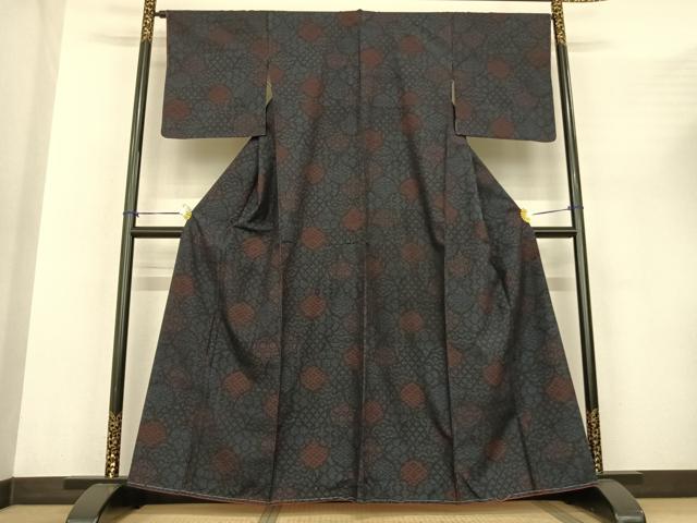 平和屋着物●結城紬 80亀甲 扇文 正絹 逸品 未使用 AABF0278fy