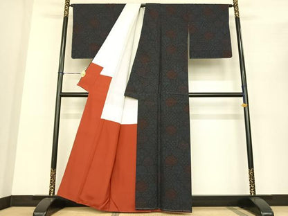 平和屋着物●結城紬 80亀甲 扇文 正絹 逸品 未使用 AABF0278fy