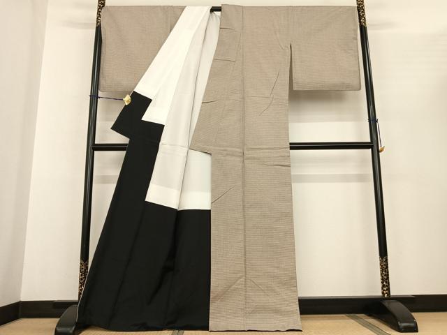 平和屋着物●上質な紬　格子　正絹　逸品　AABF0280fy