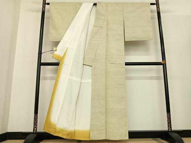 平和屋着物●上質な紬 色無地 女郎花色 正絹 逸品 AABF0282fy