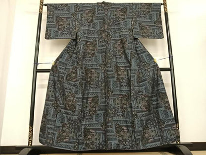 平和屋着物●本真綿結城紬　100亀甲　切嵌花文　正絹　逸品　AABF0285fy