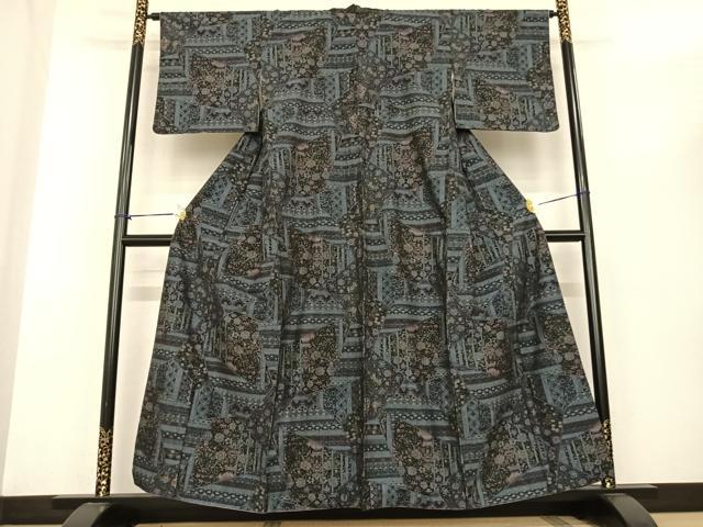 平和屋着物●本真綿結城紬　100亀甲　切嵌花文　正絹　逸品　AABF0285fy