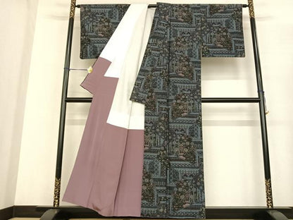 平和屋着物●本真綿結城紬　100亀甲　切嵌花文　正絹　逸品　AABF0285fy