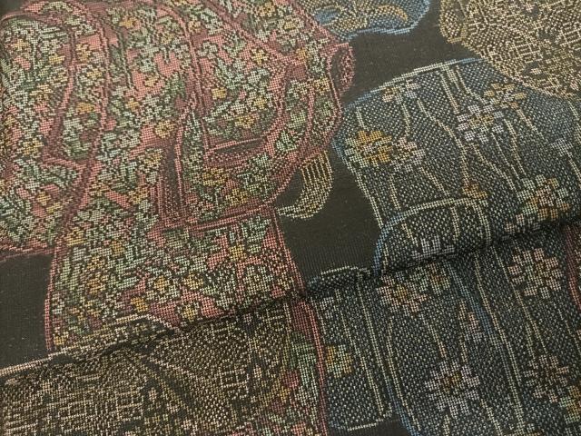 平和屋着物●本場大島紬 カタス9マルキ 誰が袖文様 黒地 正絹 逸品 AABF0286fy