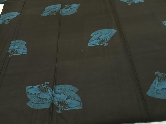 平和屋着物●本場大島紬　カタス9マルキ　扇面文　黒地　正絹　逸品　AABF0289fy 平和屋着物○本場大島紬 カタス9マルキ 扇面文 黒地 正絹 逸品 AABF0289fy