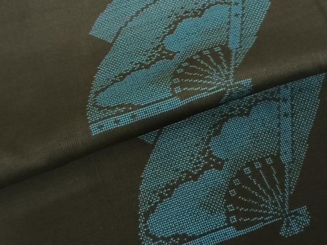 平和屋着物●本場大島紬　カタス9マルキ　扇面文　黒地　正絹　逸品　AABF0289fy