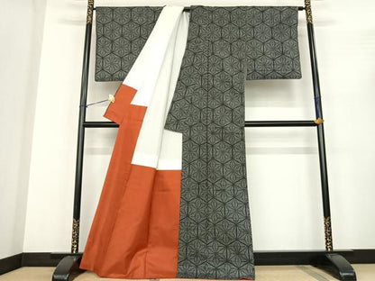 平和屋着物●本場大島紬　一元7マルキ　麻の葉文様　正絹　逸品　AABF0295fy