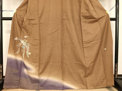 平和屋着物●訪問着　紬地　作家物　流水草花文　暈し染め　金彩　正絹　逸品　AABF0299fy