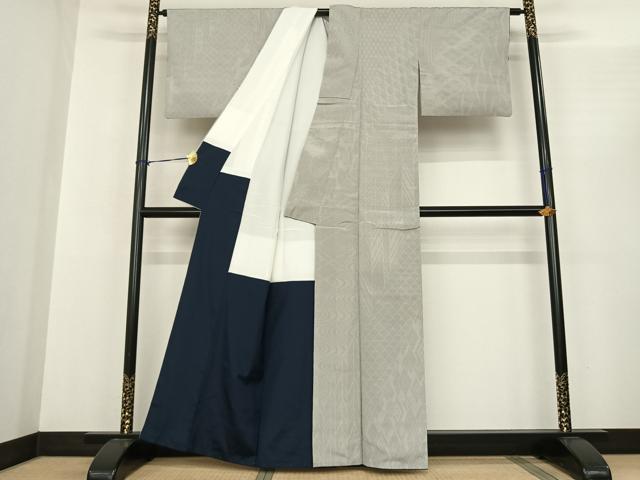 平和屋着物●本塩沢　110亀甲　切嵌文　正絹　逸品　AABF0300fy