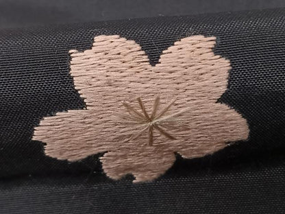 平和屋着物●訪問着　中国三大刺繍　汕頭刺繍　スワトウ刺繍　総刺繍　紬地　雲取り舞桜文　黒地　ロング丈　正絹　逸品　AABF0302fy